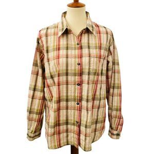 Alfred Dunner Plaid Top Sz 14P Autumn Embroidered Stripe Western Rust Green Tan